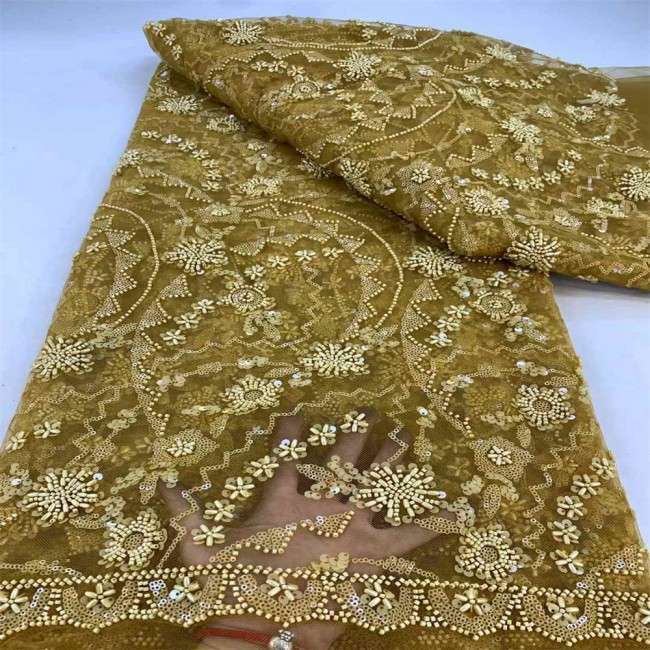 5 Yards Multi-Color Sequins Pearls Beaded Embroidered 3D Floral Lace Material Fabric JX454