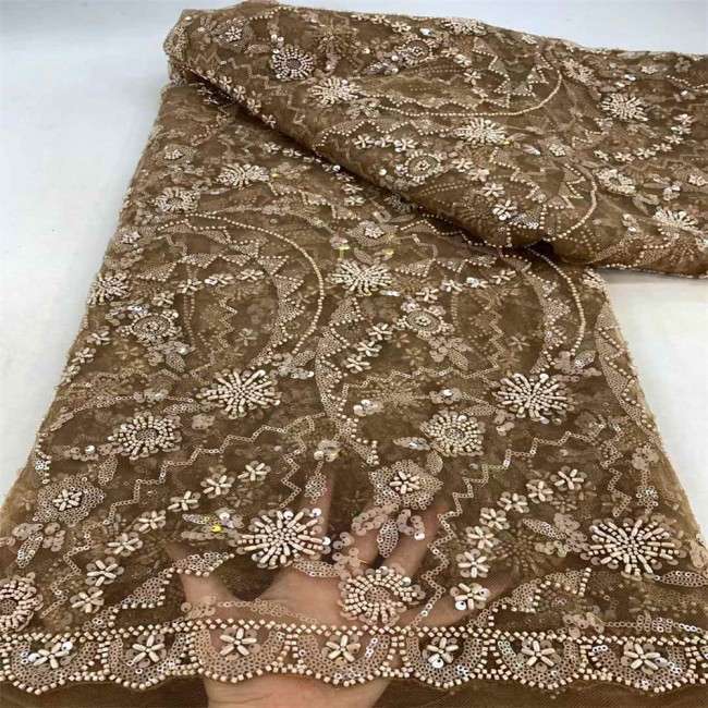5 Yards Multi-Color Sequins Pearls Beaded Embroidered 3D Floral Lace Material Fabric JX454