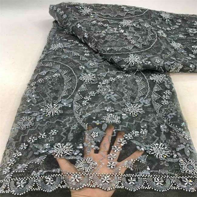 5 Yards Multi-Color Sequins Pearls Beaded Embroidered 3D Floral Lace Material Fabric JX454
