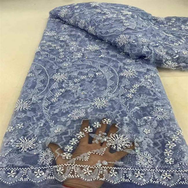 5 Yards Multi-Color Sequins Pearls Beaded Embroidered 3D Floral Lace Material Fabric JX454