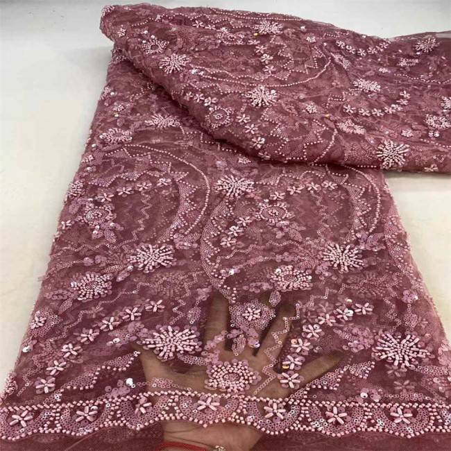 5 Yards Multi-Color Sequins Pearls Beaded Embroidered 3D Floral Lace Material Fabric JX454