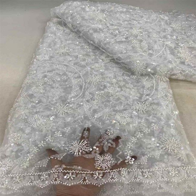 5 Yards Multi-Color Sequins Pearls Beaded Embroidered 3D Floral Lace Material Fabric JX454