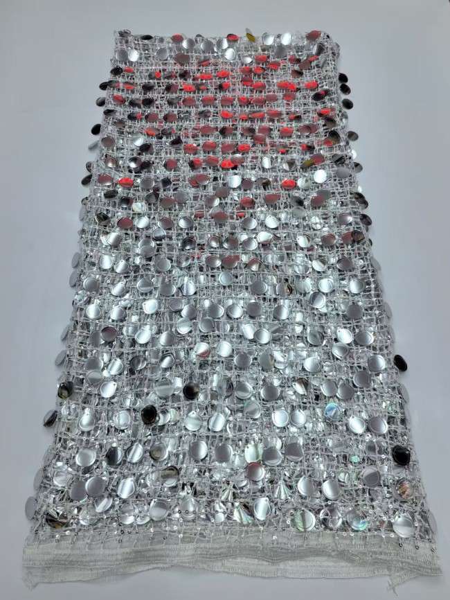 5 Yards Multi-Color Sequins Pearls Beaded Embroidered 3D Floral Lace Material Fabric TDD452