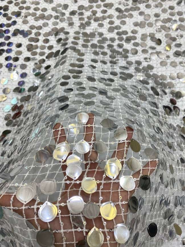 5 Yards Multi-Color Sequins Pearls Beaded Embroidered 3D Floral Lace Material Fabric TDD452