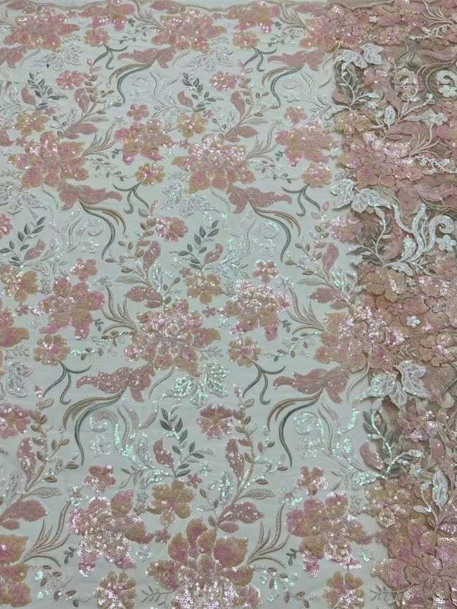 5 Yards Multi-Colored Sequin Lace Fabric
