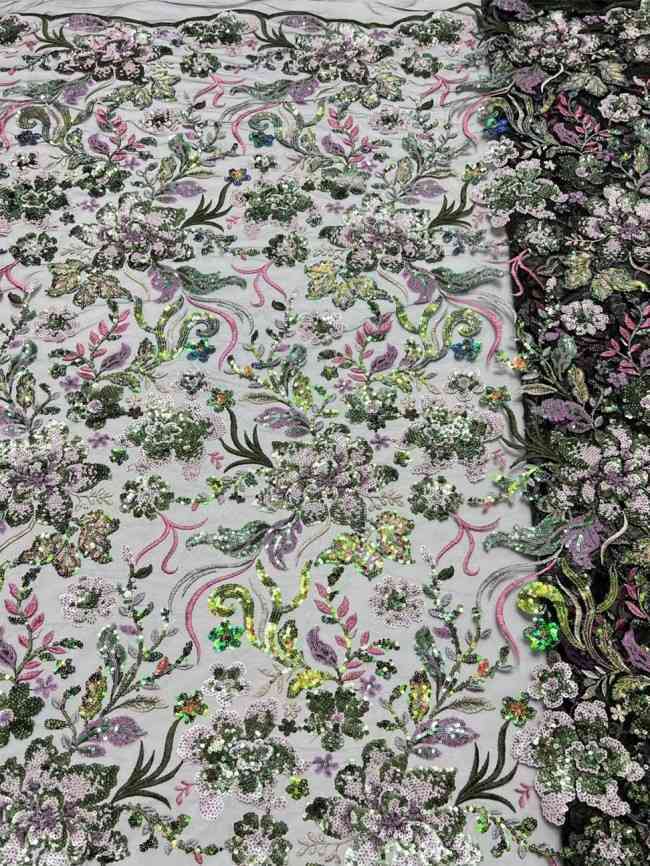 5 Yards Multi-Colored Sequin Lace Fabric