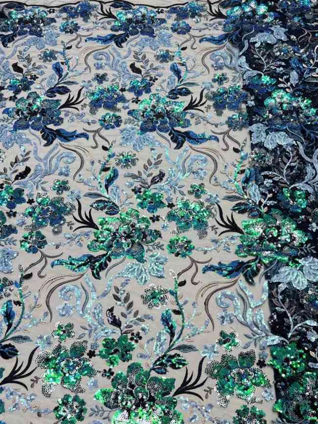 5 Yards Multi-Colored Sequin Lace Fabric