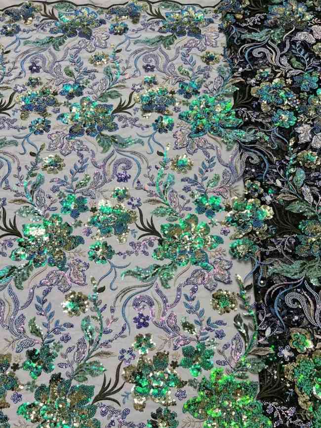 5 Yards Multi-Colored Sequin Lace Fabric