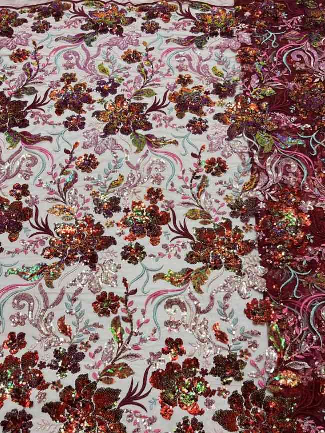 5 Yards Multi-Colored Sequin Lace Fabric