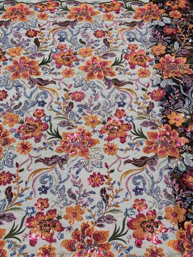 5 Yards Multi-Colored Sequin Lace Fabric