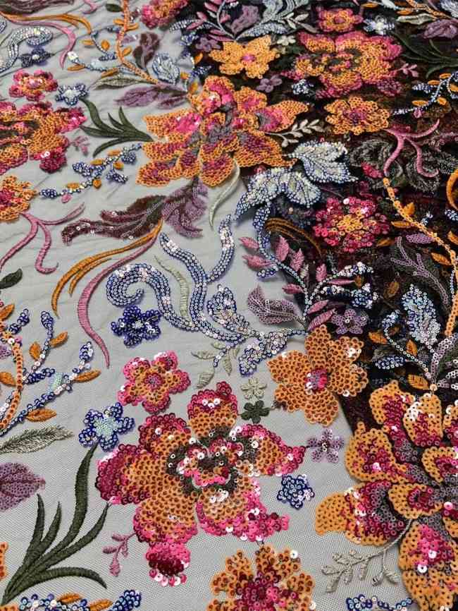 5 Yards Multi-Colored Sequin Lace Fabric