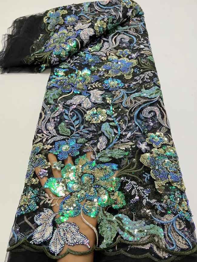 5 Yards Multi-Colored Sequin Lace Fabric