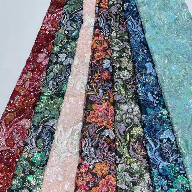 5 Yards Multi-Colored Sequin Lace Fabric