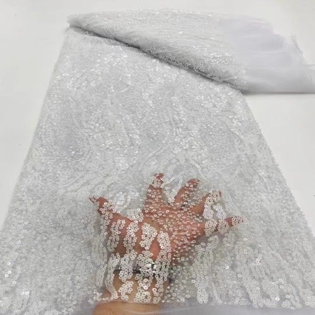 5 Yards Multi-Color Sequins Pearls Beaded Embroidered 3D Floral Lace Material Fabric JX438