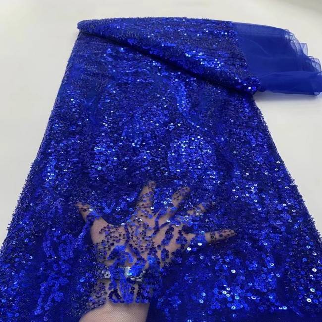 5 Yards Multi-Color Sequins Pearls Beaded Embroidered 3D Floral Lace Material Fabric JX438