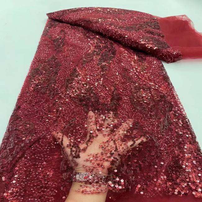 5 Yards Multi-Color Sequins Pearls Beaded Embroidered 3D Floral Lace Material Fabric JX438