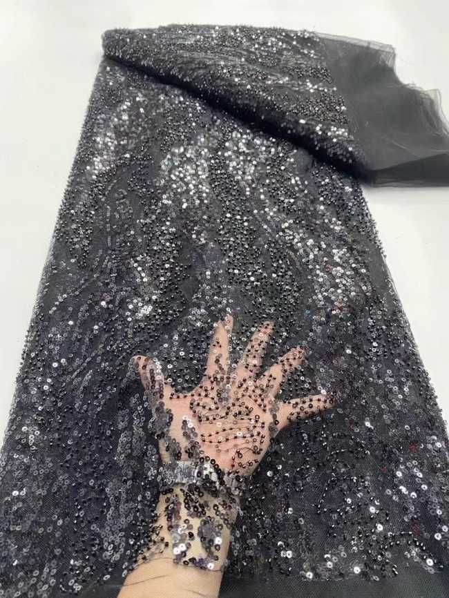 5 Yards Multi-Color Sequins Pearls Beaded Embroidered 3D Floral Lace Material Fabric JX438