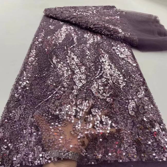 5 Yards Multi-Color Sequins Pearls Beaded Embroidered 3D Floral Lace Material Fabric JX438