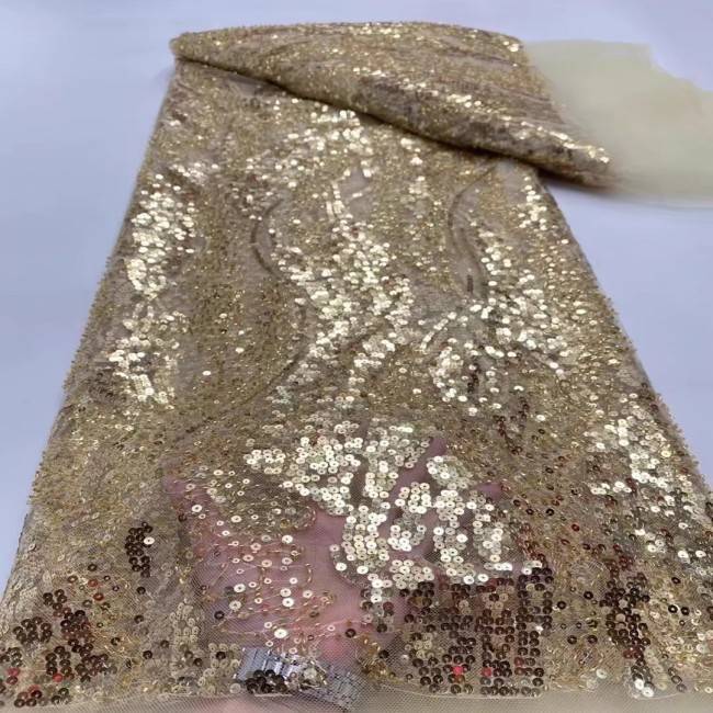 5 Yards Multi-Color Sequins Pearls Beaded Embroidered 3D Floral Lace Material Fabric JX438