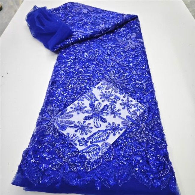 5 Yards Multi-Color Sequins Pearls Beaded Embroidered 3D Floral Lace Material Fabric JLT133
