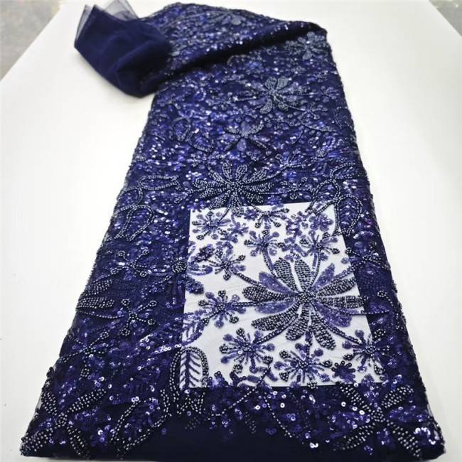 5 Yards Multi-Color Sequins Pearls Beaded Embroidered 3D Floral Lace Material Fabric JLT133