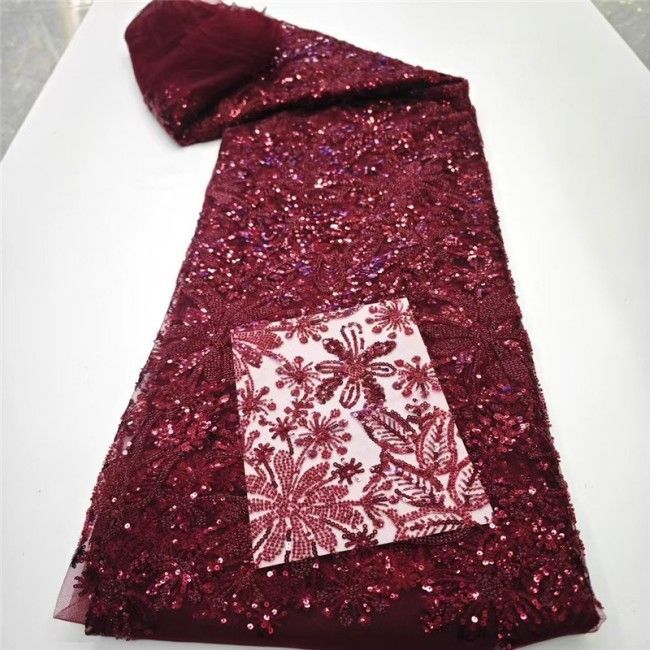 5 Yards Multi-Color Sequins Pearls Beaded Embroidered 3D Floral Lace Material Fabric JLT133