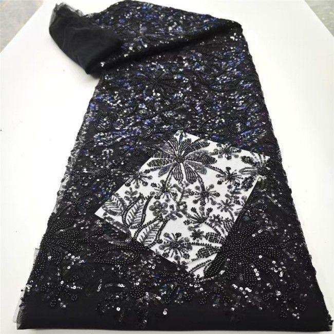 5 Yards Multi-Color Sequins Pearls Beaded Embroidered 3D Floral Lace Material Fabric JLT133