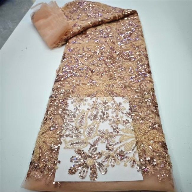 5 Yards Multi-Color Sequins Pearls Beaded Embroidered 3D Floral Lace Material Fabric JLT133