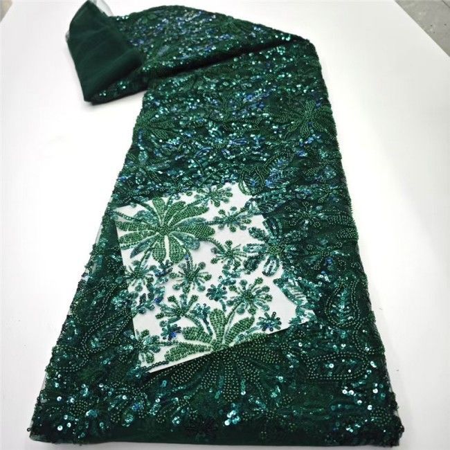 5 Yards Multi-Color Sequins Pearls Beaded Embroidered 3D Floral Lace Material Fabric JLT133