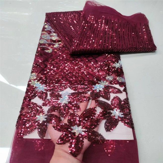 5 Yards Multi-Color Sequins Pearls Beaded Embroidered 3D Floral Lace Material Fabric JLT136