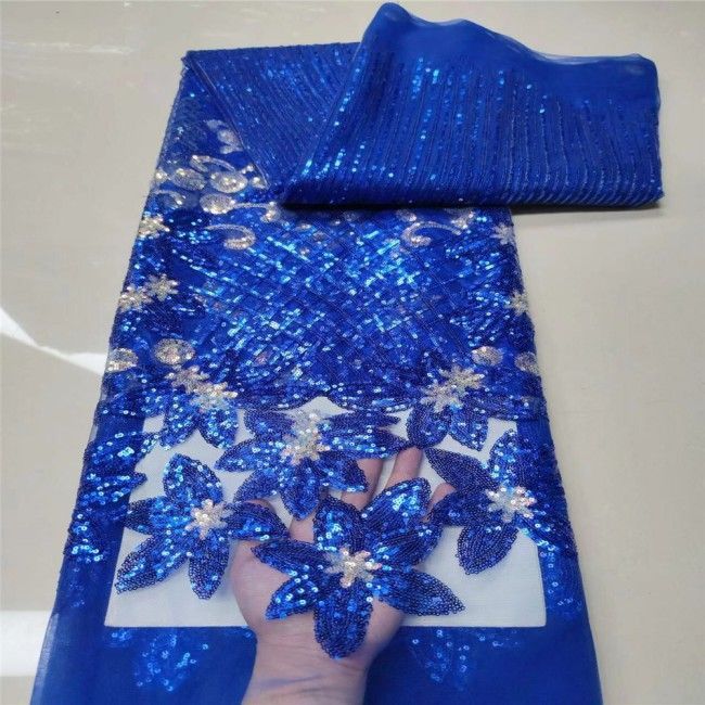 5 Yards Multi-Color Sequins Pearls Beaded Embroidered 3D Floral Lace Material Fabric JLT136