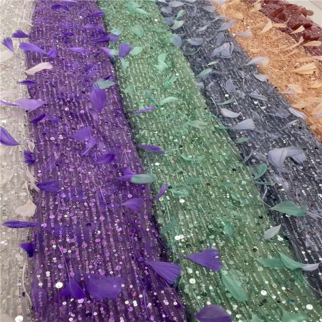 5 Yards Multi-Color Sequins Pearls Beaded Embroidered 3D Floral Lace Material Fabric JLT139