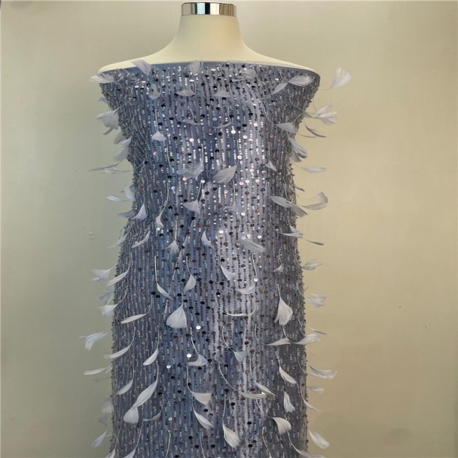 5 Yards Multi-Color Sequins Pearls Beaded Embroidered 3D Floral Lace Material Fabric JLT139