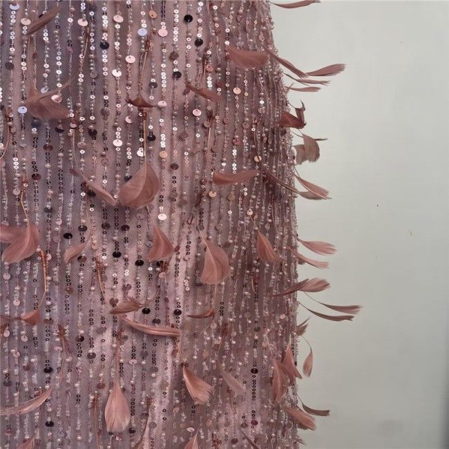 5 Yards Multi-Color Sequins Pearls Beaded Embroidered 3D Floral Lace Material Fabric JLT139