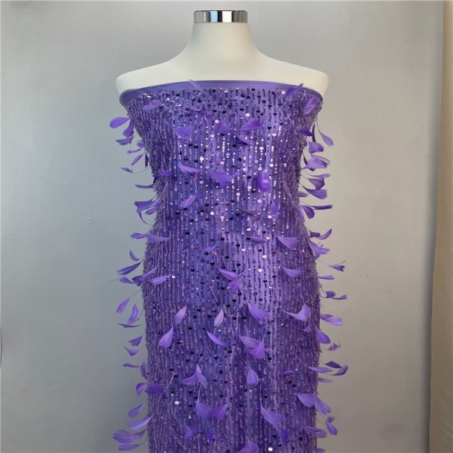 5 Yards Multi-Color Sequins Pearls Beaded Embroidered 3D Floral Lace Material Fabric JLT139