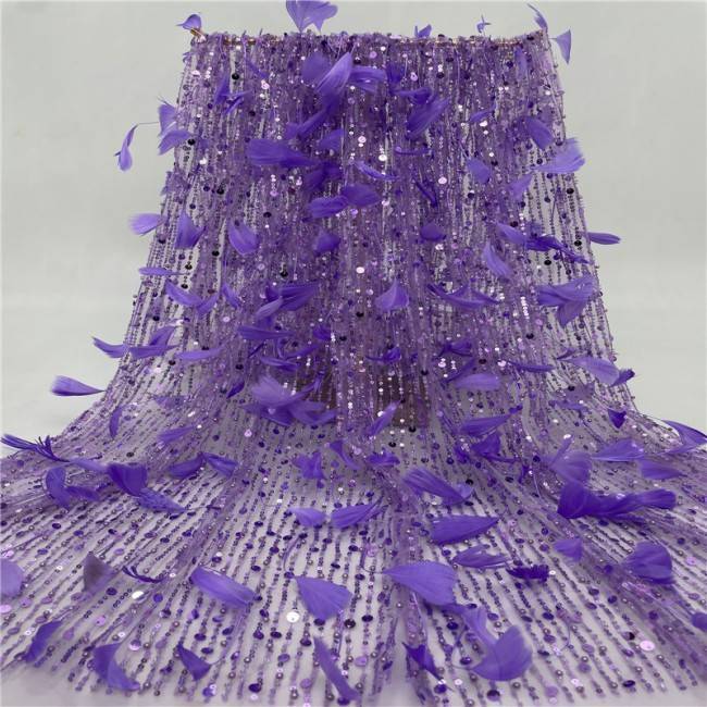 5 Yards Multi-Color Sequins Pearls Beaded Embroidered 3D Floral Lace Material Fabric JLT139
