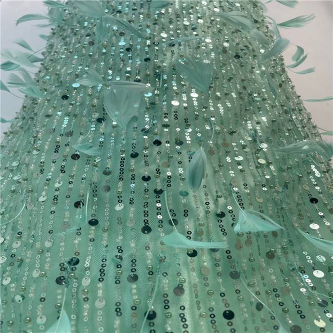 5 Yards Multi-Color Sequins Pearls Beaded Embroidered 3D Floral Lace Material Fabric JLT139