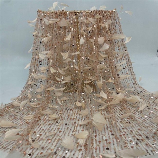5 Yards Multi-Color Sequins Pearls Beaded Embroidered 3D Floral Lace Material Fabric JLT139