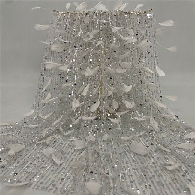 5 Yards Multi-Color Sequins Pearls Beaded Embroidered 3D Floral Lace Material Fabric JLT139