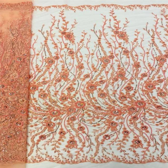 5 Yards Multi-Color Sequins Pearls Beaded Embroidered 3D Floral Lace Material Fabric JLT141