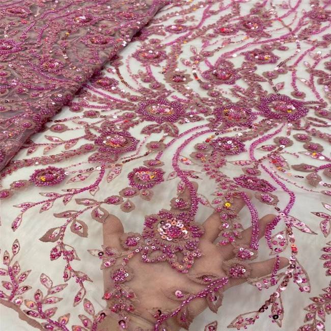 5 Yards Multi-Color Sequins Pearls Beaded Embroidered 3D Floral Lace Material Fabric JLT141