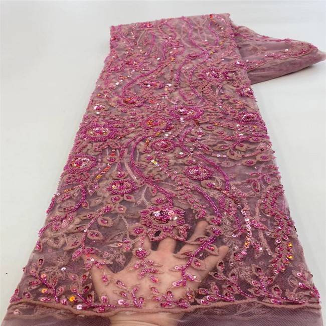 5 Yards Multi-Color Sequins Pearls Beaded Embroidered 3D Floral Lace Material Fabric JLT141