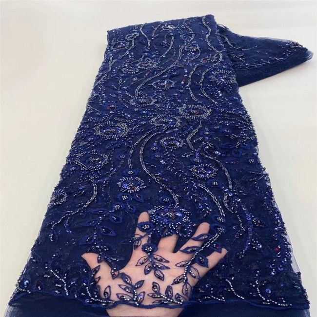 5 Yards Multi-Color Sequins Pearls Beaded Embroidered 3D Floral Lace Material Fabric JLT141