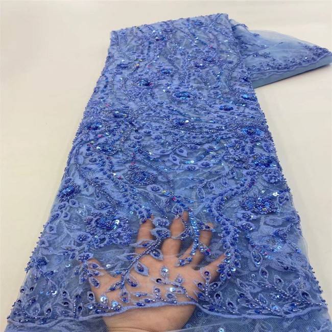 5 Yards Multi-Color Sequins Pearls Beaded Embroidered 3D Floral Lace Material Fabric JLT141