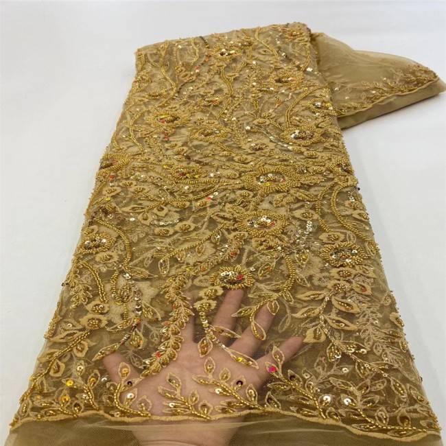 5 Yards Multi-Color Sequins Pearls Beaded Embroidered 3D Floral Lace Material Fabric JLT141