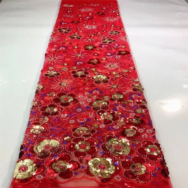 5 Yards Multi-Color Sequins Pearls Beaded Embroidered 3D Floral Lace Material Fabric JLT145
