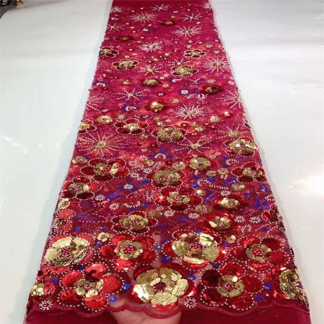 5 Yards Multi-Color Sequins Pearls Beaded Embroidered 3D Floral Lace Material Fabric JLT145