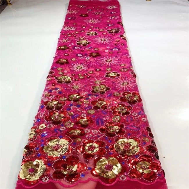 5 Yards Multi-Color Sequins Pearls Beaded Embroidered 3D Floral Lace Material Fabric JLT145