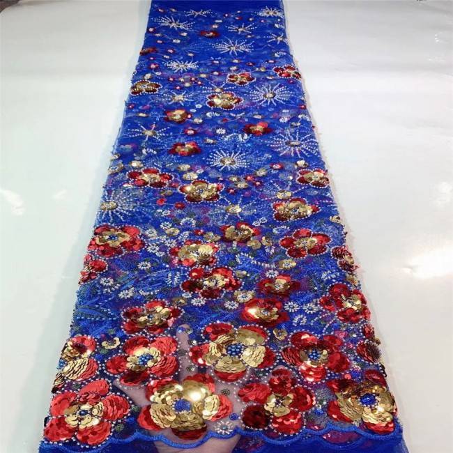 5 Yards Multi-Color Sequins Pearls Beaded Embroidered 3D Floral Lace Material Fabric JLT145