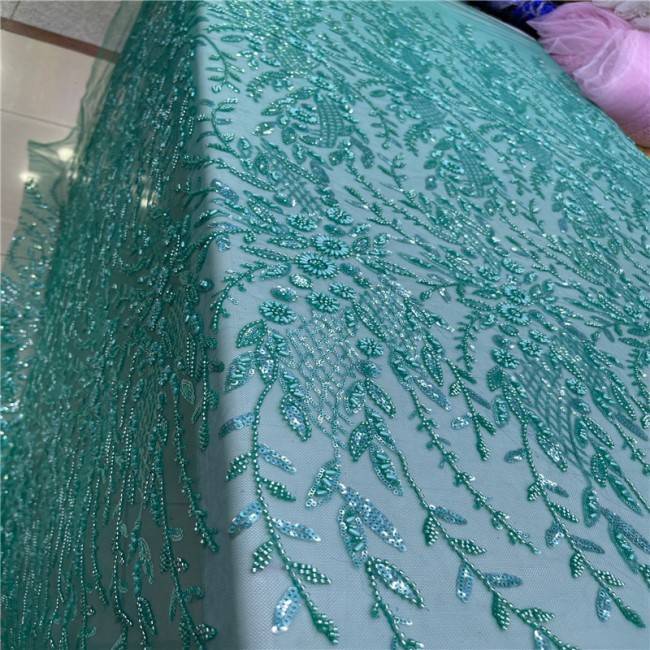 5 Yards Multi-Color Sequins Pearls Beaded Embroidered 3D Floral Lace Material Fabric JLT147